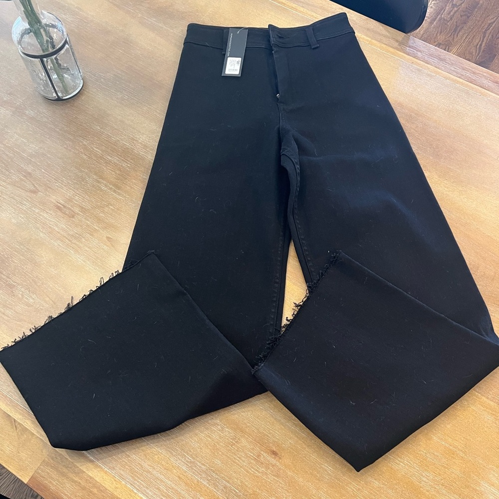 Black Wide Leg Raw Hem Jeans